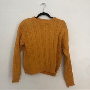 yellow cable knit cardigan with shoulder pads